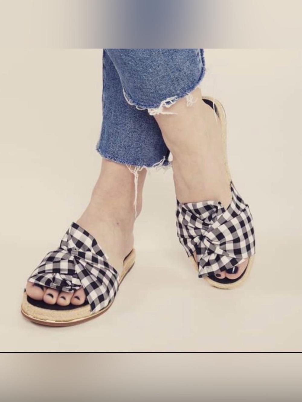 Louise et Cie Black & White Gingham Knot Slides